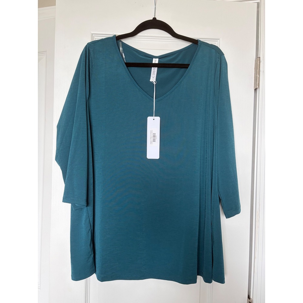 Dear Scarlett Classic V-Neck 3/4 Sleeve Top Dark Teal Plus Size 2X CL-VNECKP